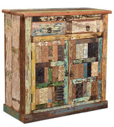 Rainbow Block Print Reclaimed Boat Wood 2 Door Sideboard Cabinet